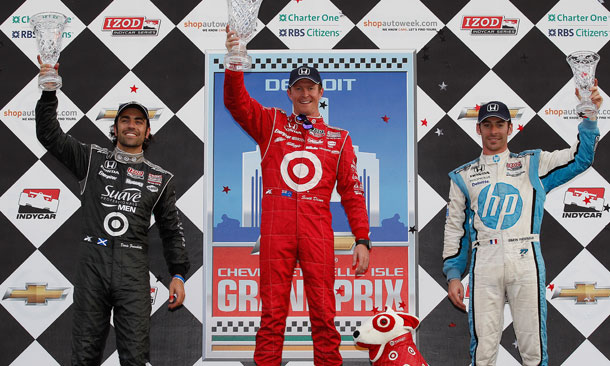 IndyCar, 2012 Chevrolet Detroit Belle Isle Grand Prix, Скотт Диксон, Дарио Франкитти, Саймон Пажино, Подиум IndyCar, 2012 Chevrolet Detroit Belle Isle Grand Prix, Скотт Диксон, Дарио Франкитти, Саймон Пажино, Подиум