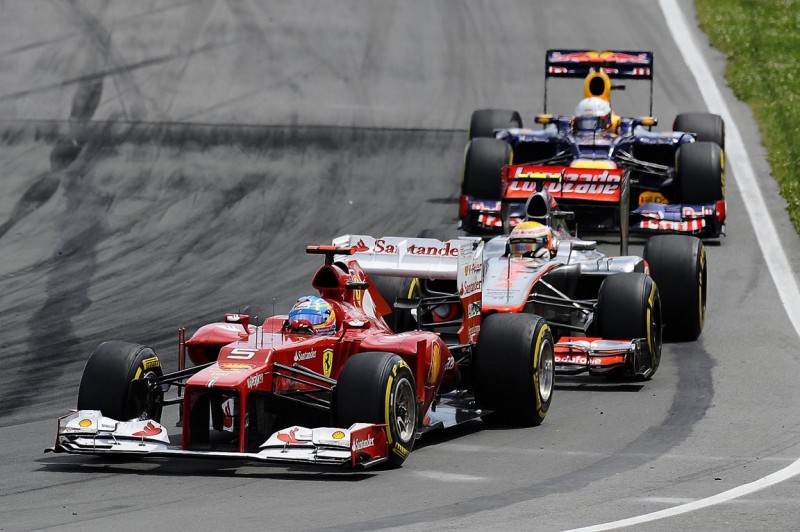 Formula-1, Гран При Канады 2012, Фернандо Алонсо, Льюис Хэмилтон, Себастьян Феттель Formula-1, Гран При Канады 2012, Фернандо Алонсо, Льюис Хэмилтон, Себастьян Феттель