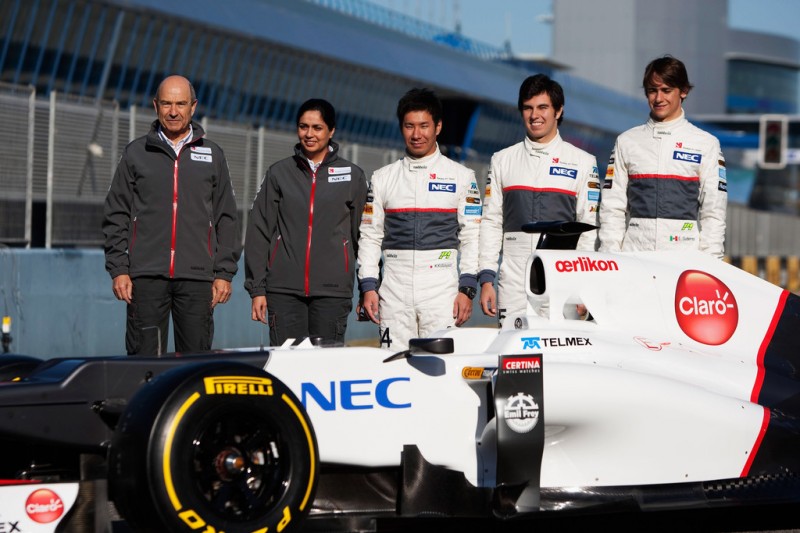 Team Sauber 2012 contender presentation photo with Kamui Kobayashi, Sergio Peres and team boss Peter Sauber.
