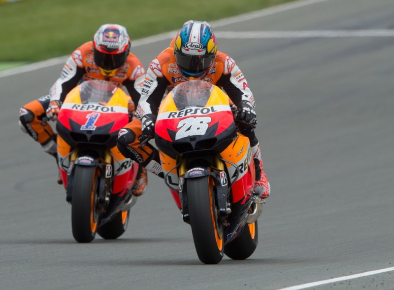 MotoGP, 2012 eni Motorrad Grand Prix Deutschland, Dani Pedrosa leads his team mate Casey Stoner.