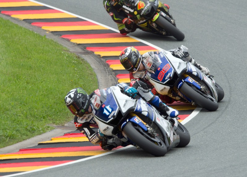 MotoGP, 2012 eni Motorrad Grand Prix Deutschland, Ben Spies leads in battle with teammate Jorge Lorenzo.