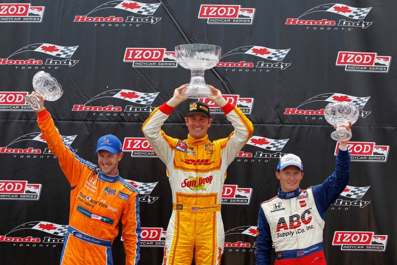 IndyCar, 2012 Honda Indy Toronto, Ryan Hunter-Reay, Charlie Kimball, Mike Conway - podium.