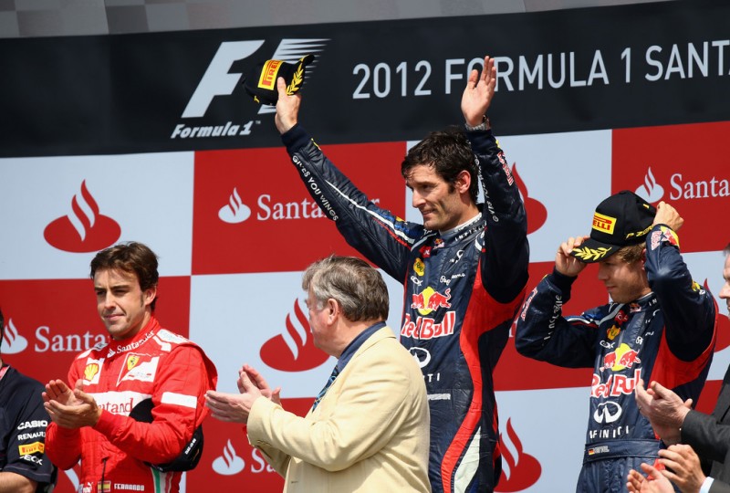 Formula-1, Гран При Великобритании 2012, Подиум: Марк Веббер, Фернандо Алонсо, Себастьян Феттель