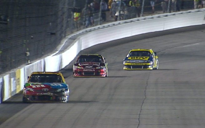 Another caution is out for rain, putting Jeff Gordon back on the lead lap but he has a ways to go to catch Kyle Busch for the final wild card. 