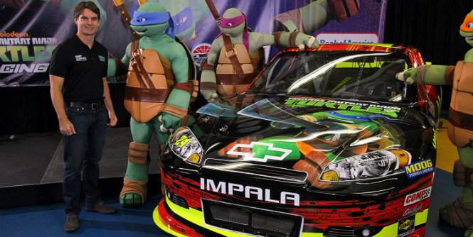 The mustache is out, but breakdancing might just be in for driver Jeff Gordon, who unveiled the new Teenage Mutant Ninja Turtles paint scheme for the No. 24