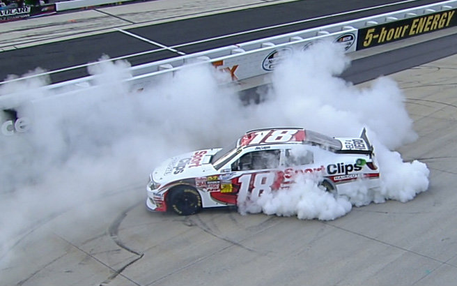 Joey Logano leads 184 of 200 laps in winning his seventh Nationwide Series race of the season and completing the season sweep at Dover.