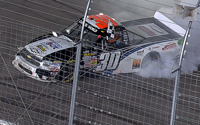 Nelson Piquet Jr. passed Matt Crafton on the final lap to win at Las Vegas, the second victory of his Truck Series career.