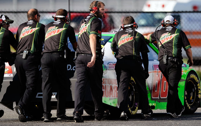 Quiet time -  Just how leery are drivers of Talladega? So much so that many of them turned but a few laps or passed altogether on final practice rather than risk doing damage to their aerodynamic setups. 