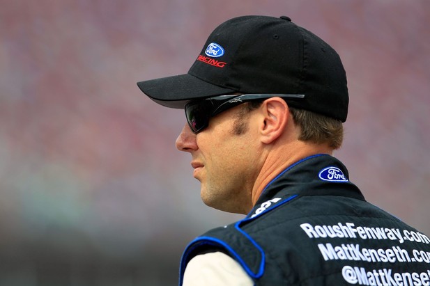 Matt Kenseth, driver of the #17 Ford Ecoboost/National Breast Cancer Foundation Ford, looks on during qualifying at Talladega fall race 2012