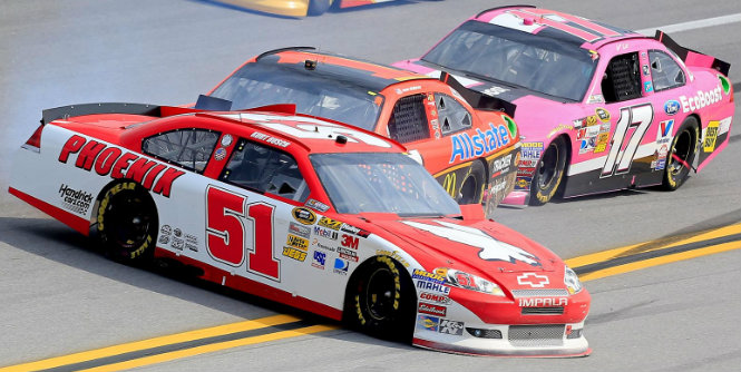 Bittersweet finish in Busch's final run in No. 51 - Kurt Busch was leading the race when his car ran out of gas, suddenly slowed and got turned by Jamie McMurray.