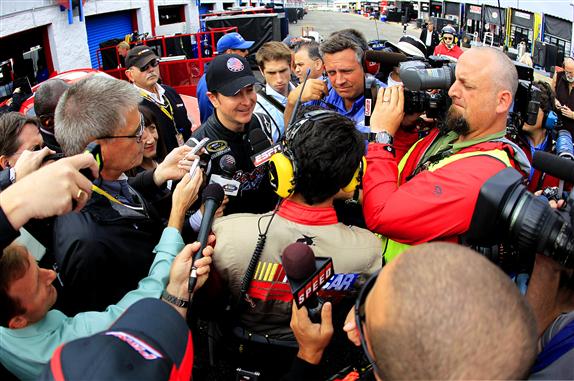 Kurt Busch spoke with the media after he was parked by NASCAR during the 