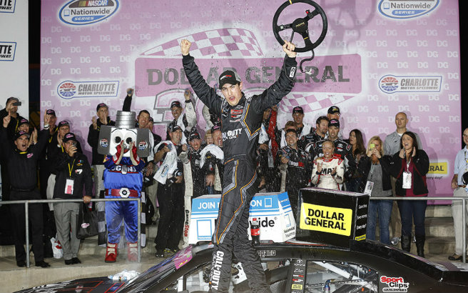 Eight is great: Logano wins again. Joey Logano stayed one step ahead of a field full of top-level drivers at the Dollar General 300 at Charlotte to win his eighth Nationwide race in 18 starts during 2012.