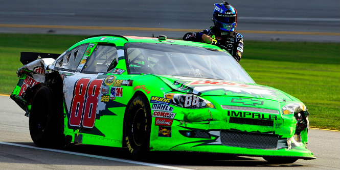 Earnhardt case shows high price of staying silent. Dale Earnhardt Jr. drives teammate Jimmie Johnson to the garage after their Talladega wreck.