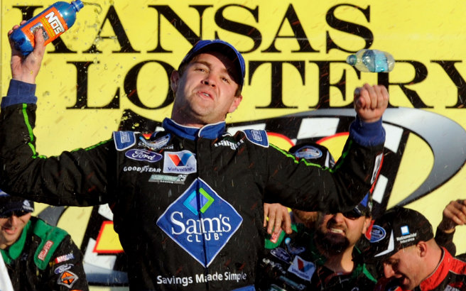 From bust to jackpot - Ricky Stenhouse Jr. went from a damaging championship hit to winning at Kansas when Kyle Busch ran out of gas on the final lap of a green-white-checkered finish.
