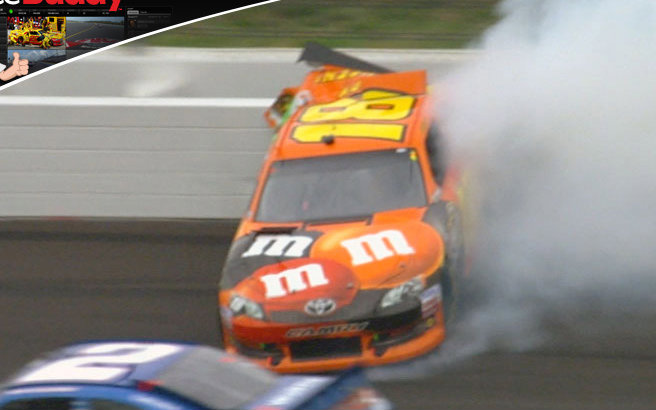 Another few laps, another caution at Kansas as Ryan Newman got into Kyle Busch and sent the 18 into the wall. Brad Keselowski just missed the wreck.
