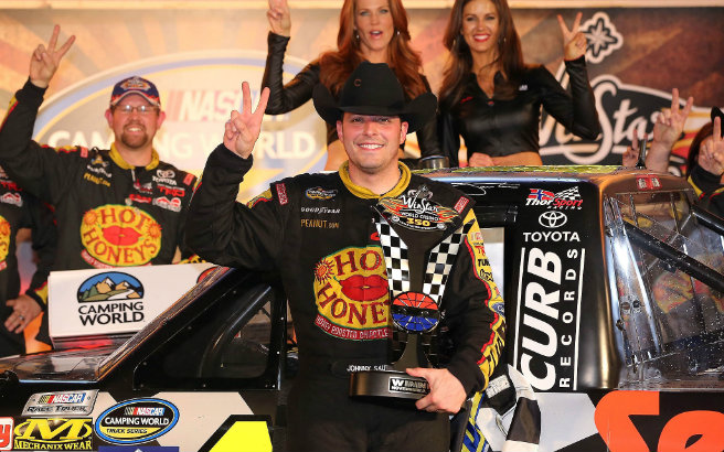 Sauter grabs second consecutive win at Texas. Johnny Sauter celebrates in Victory Lane after winning the WinStar World Casino 350 at Texas Motor Speedway on Friday