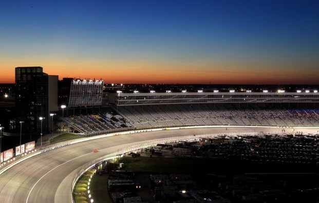 FORT WORTH, TX - NOVEMBER 02: The sun sets during the NASCAR Camping World Truck Series WinStar World Casino 350k at Texas