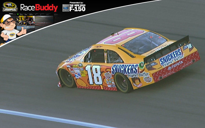 Kyle Busch missed his pit stall avoiding Matt Kenseth during a green-flag stop, costing the No. 18 several positions after pitting second.