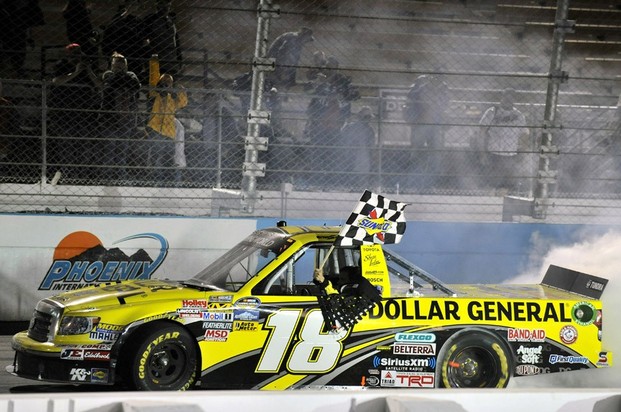 Late pass lifts Scott to victory at Phoenix - Brian Scott passed Kyle Larson late in a green-white-checkered finish to win the Lucas Oil 150 at Phoenix on Friday.