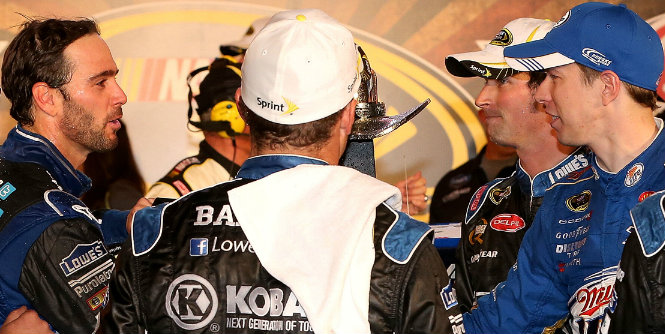 Younger challenger has earned Johnson's respect. Brad Keselowski congratulates Jimmie Johnson following a spirited battle at Texas.