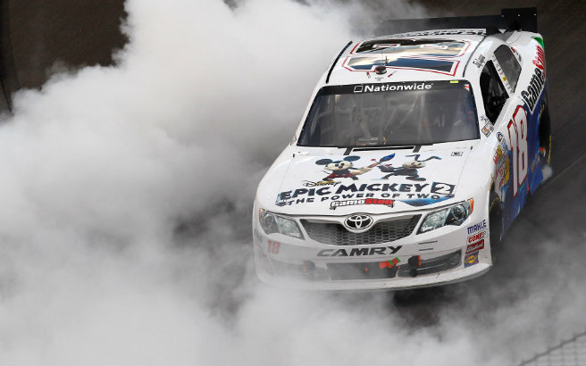 Cloud nine - Joey Logano dominates in Phoenix, getting his ninth win of the season in a green-white-checkered finish, while Elliott Sadler's title dreams go up in smoke when he crashes late.
