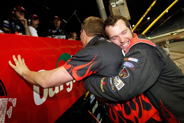 Crew members of the #6 Cargill Ford, driven by Ricky Stenhouse Jr., celebrate after winning the series championship and finishing sixth in the NASCAR Nationwide Series Ford EcoBoost 300 at Homestead