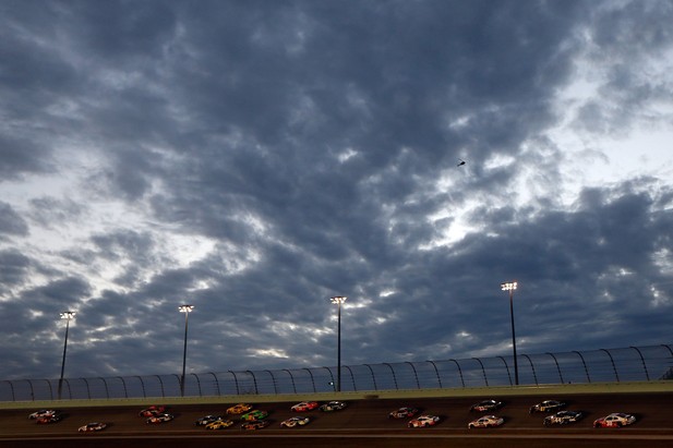 Cars race during the NASCAR Nationwide Series Ford EcoBoost 300 at Homestead