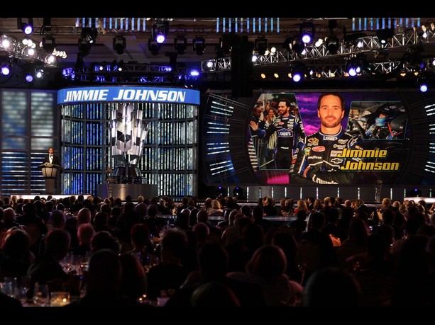 Third Place Jimmie Johnson, driver of the #48 Lowe's Chevrolet, speaks during the NASCAR Sprint Cup Series Champion's Awards Ceremony at the Wynn Las Vegas on November 30, 2012 