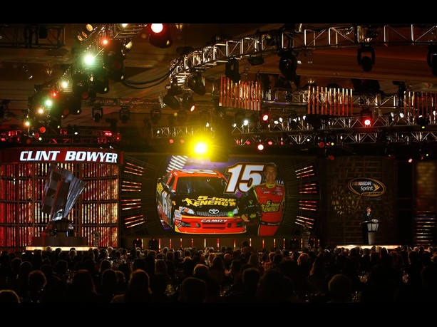 Second Place Clint Bowyer, driver of the #15 5-hour Energy Toyota, speaks during the NASCAR Sprint Cup Series Champion's Awards Ceremony at the Wynn Las Vegas on November 30, 2012