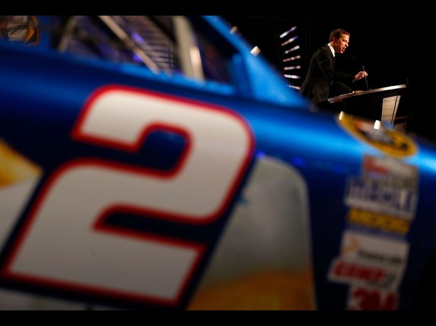 NASCAR Sprint Cup Series Champion Brad Keselowski, driver of the #2 Miller Lite Dodge, speaks during the NASCAR Sprint Cup Series Champion's Awards Ceremony at the Wynn Las Vegas on November 30, 2012 