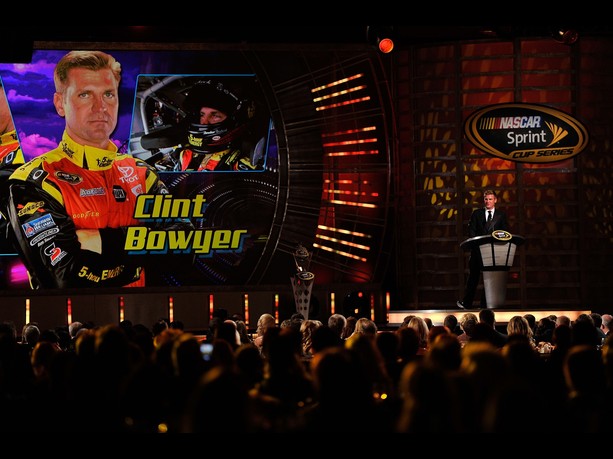 Second Place Clint Bowyer, driver of the #15 5-hour Energy Toyota, speaks during the NASCAR Sprint Cup Series Champion's Awards Ceremony at the Wynn Las Vegas on November 30, 2012 