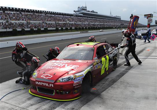 Pit stop for Jeff Gordon the winner of this race at Pocono.