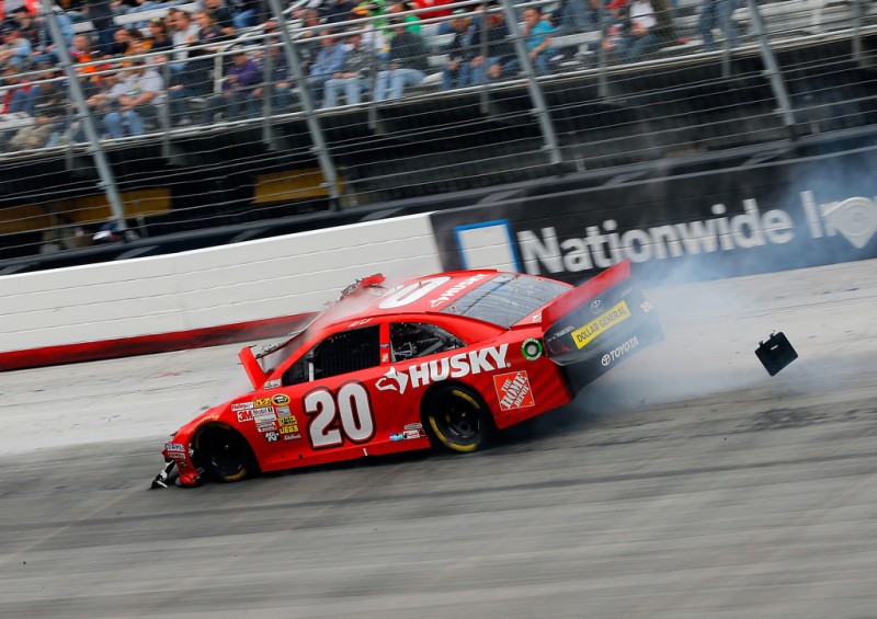 Matt Kenseth drives the wrecked #20 The Home Depot/Husky Toyota after an incident during the NASCAR Sprint Cup Series Food City 500 at Bristol Motor Speedway on March 17, 2013 in Bristol, Tennessee. 