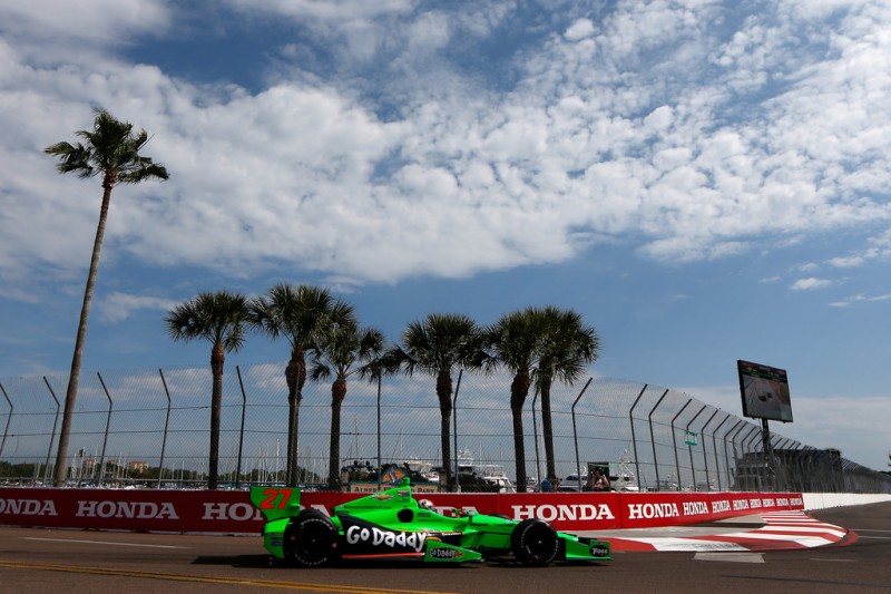James Hinchcliffe of Canada drives the #27 GoDaay.com Andretti Autosport Dallara Chevrolet during practice for the IZOD IndyCar Series Honda Grand Prix of St Petersburg on March 22, 2013 in St Petersburg, Florida.