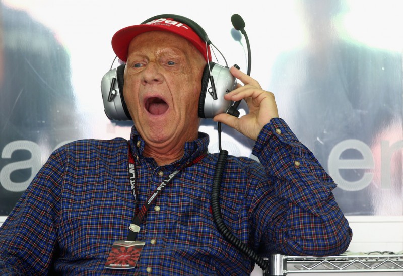 Former Formula 1 driver and non-executive chairman of Mercedes, Niki Lauda watches the timing screens during the final practice session prior to qualifying for the Malaysian Formula One Grand Prix at the Sepang Circuit on March 23, 2013 in Kuala Lump