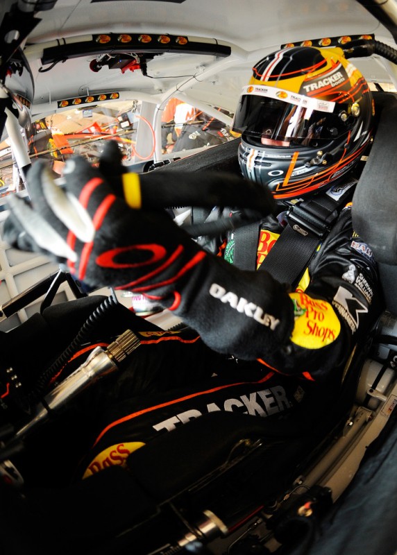 Jamie McMurray, driver of the #1 Bass Pro Shops/McDonald's Chevrolet, waits to start practice for the NASCAR Sprint Cup Series Auto Club 400 at Auto Club Speedway on March 22, 2013 in Fontana, California. 