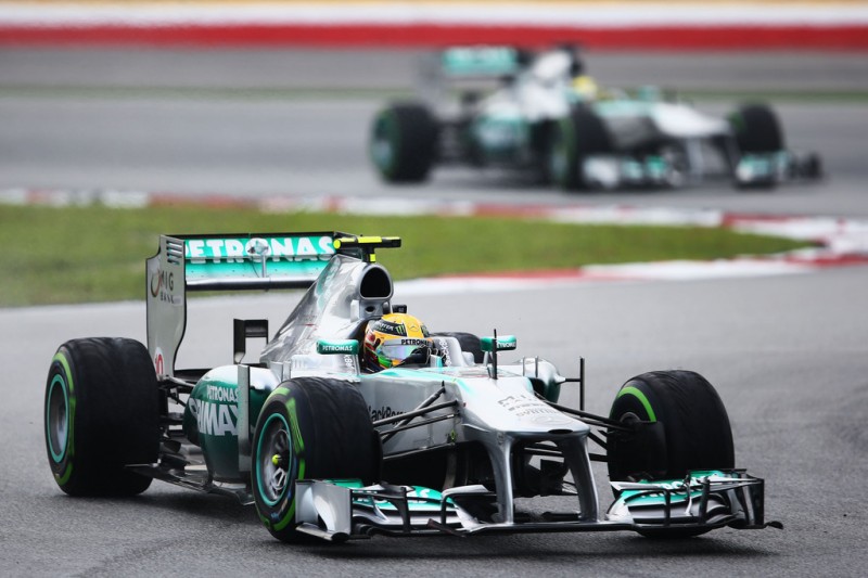 Lewis Hamilton of Great Britain and Mercedes GP drives during the Malaysian Formula One Grand Prix at the Sepang Circuit on March 24, 2013 in Kuala Lumpur, Malaysia. 