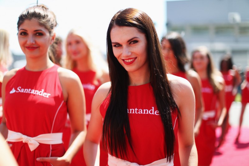 Grid girl is seen before the German Grand Prix at the Nuerburgring on July 7, 2013 in Nuerburg, Germany. 