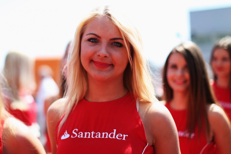 Grid girl is seen before the German Grand Prix at the Nuerburgring on July 7, 2013 in Nuerburg, Germany. 