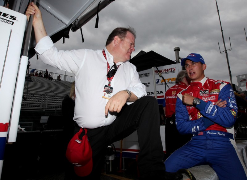 (L-R) Team owner, Chip Ganassi talks with Graham Rahal, driver of the #38 Service Central Chip Ganassi Racing Honda during practice for the IZOD INDYCAR Series Honda Indy Toronto on July 7, 2012 in Toronto, Canada. 