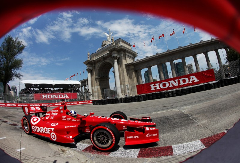 Dario Franchitti of Scotland, drives the #10 Target Chip Ganassi Racing Honda during qualifying for the IZOD INDYCAR Series Honda Indy Toronto on July 7, 2012 in Toronto, Canada. 