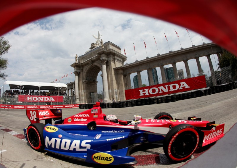 Graham Rahal, drives the #38 Service Central Chip Ganassi Racing Honda during qualifying for the IZOD INDYCAR Series Honda Indy Toronto on July 7, 2012 in Toronto, Canada. 