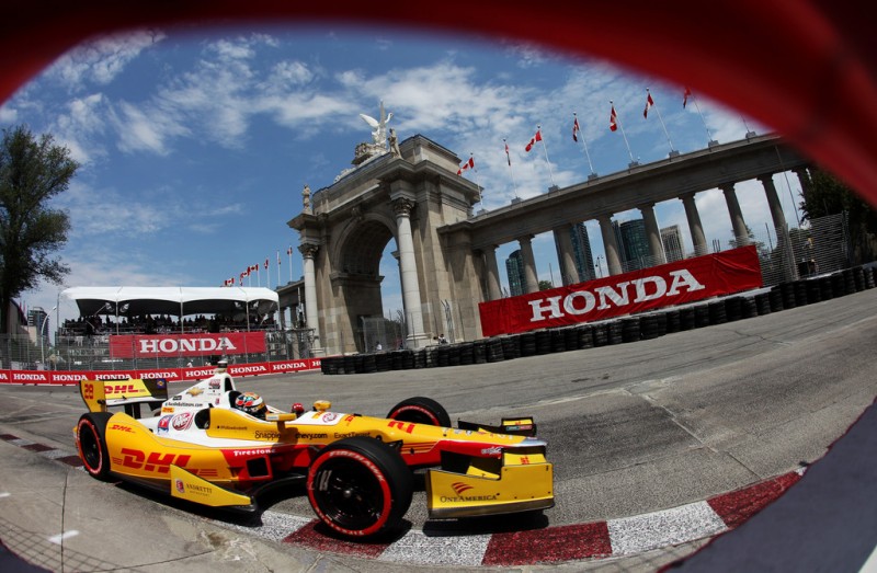 Ryan Hunter-Reay, drives the #28 Team DHL/Sun Drop Citrus Soda Chevrolet during qualifying for the IZOD INDYCAR Series Honda Indy Toronto on July 7, 2012 in Toronto, Canada. 