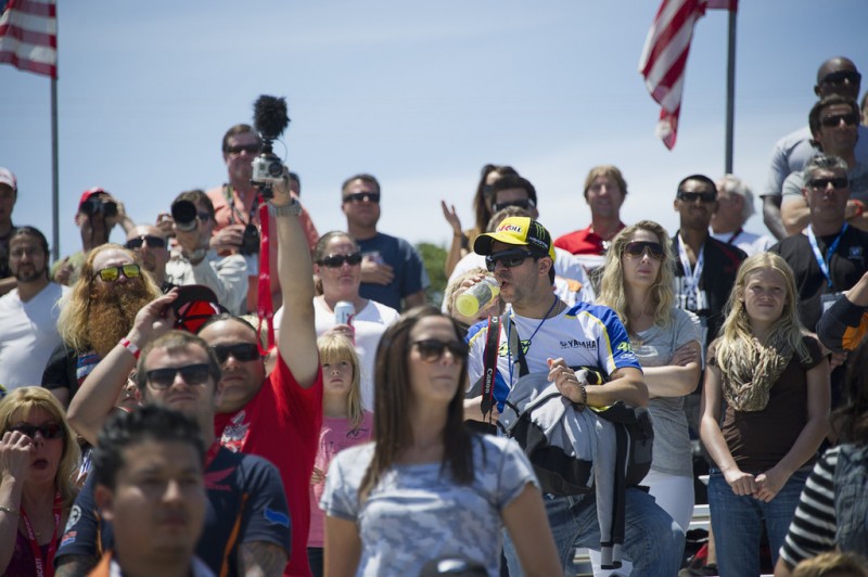 Fans look on during the MotoGP race during the MotoGp Red Bull U.S. Grand Prix - Race at Mazda Raceway Laguna Seca on July 21, 2013 in Monterey, California. 