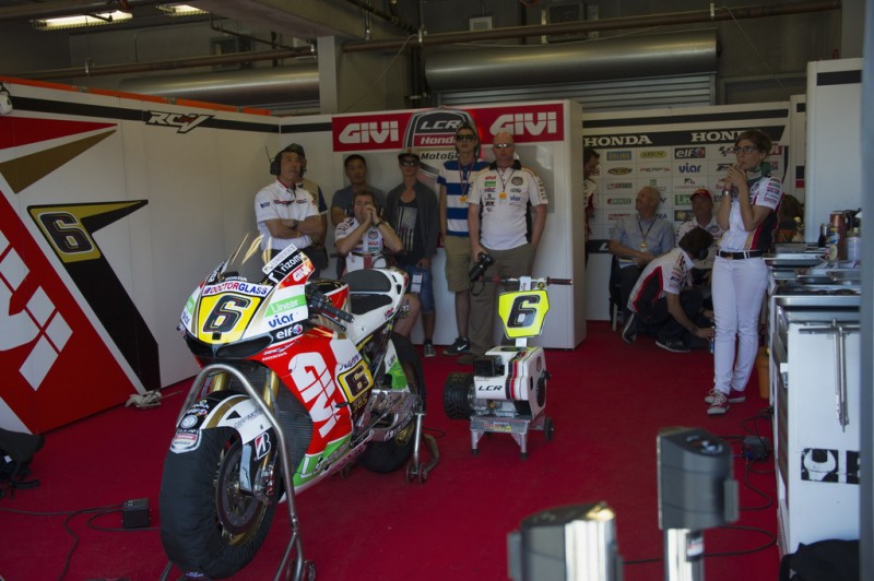 The box of Stefan Bradl of Germany and LCR Honda MotoGP during the MotoGP race during the MotoGp Red Bull U.S. Grand Prix - Race at Mazda Raceway Laguna Seca on July 21, 2013 in Monterey, California. 