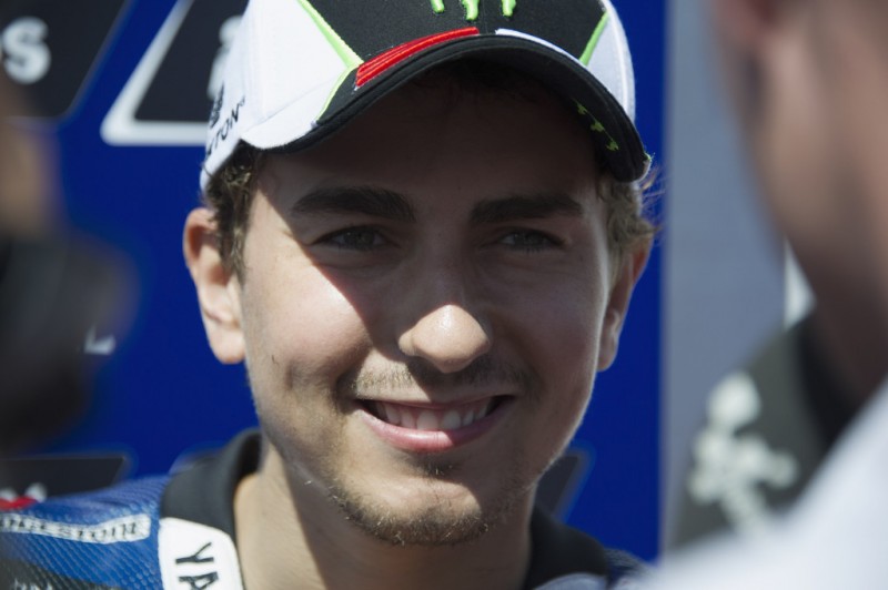 Jorge Lorenzo of Spain and Yamaha Factory Racing speaks with journalists in paddock during the MotoGp Red Bull U.S. Grand Prix - Free Practice at Mazda Raceway Laguna Seca on July 19, 2013 in Monterey, California. 