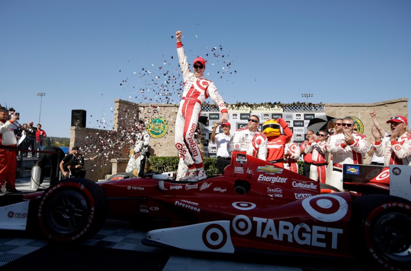 Scott Dixon of New Zealand, driver of the #9 Target Chip Ganassi Racing Chevrolet, celebrates after winning the Verizon IndyCar Series GoPro Grand Prix of Sonoma at Sonoma Raceway on August 24, 2014 in Sonoma, California. 