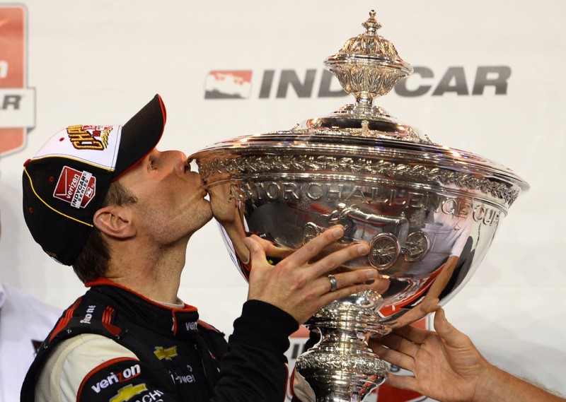 Will Power of Australia driver of the #12 Team Penske Dallara Chevrolet celebrates after winning the IndyCar Championship during the Verizon IndyCar Series MAVTV 500 IndyCar World Championship Race at the Auto Club Speedway on August 30, 2014 in Fontana, California. 