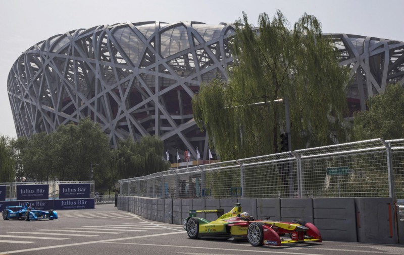 Audi Sport ABT driver Daniel Abt drives through a turn during qualifying at the inaugral FIA Formula E Bejing ePrix Championship on September 13, 2014 in Beijing, China. The electric car racing series, is backed by many of the major sponsors of the main Formula One circuit, and is set to be hosted in nine other cities worldwide. 