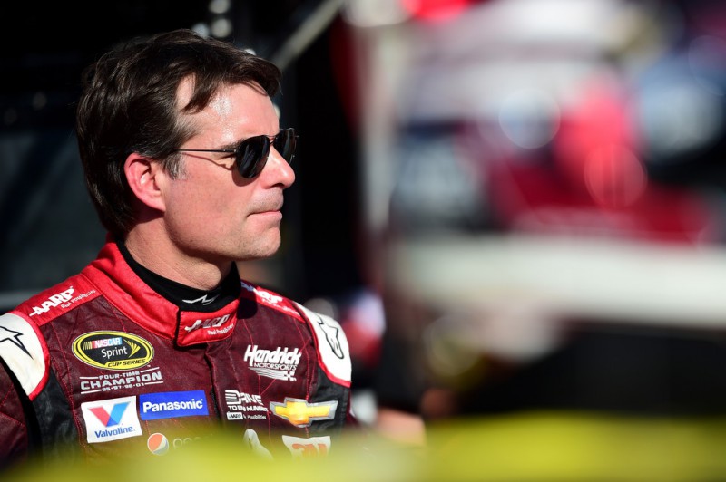 Jeff Gordon, driver of the #24 Drive To End Hunger Chevrolet, stands on the grid during pre-race ceremonies prior to the NASCAR Sprint Cup Series Coca-Cola 600 at Charlotte Motor Speedway on May 24, 2015 in Charlotte, North Carolina.